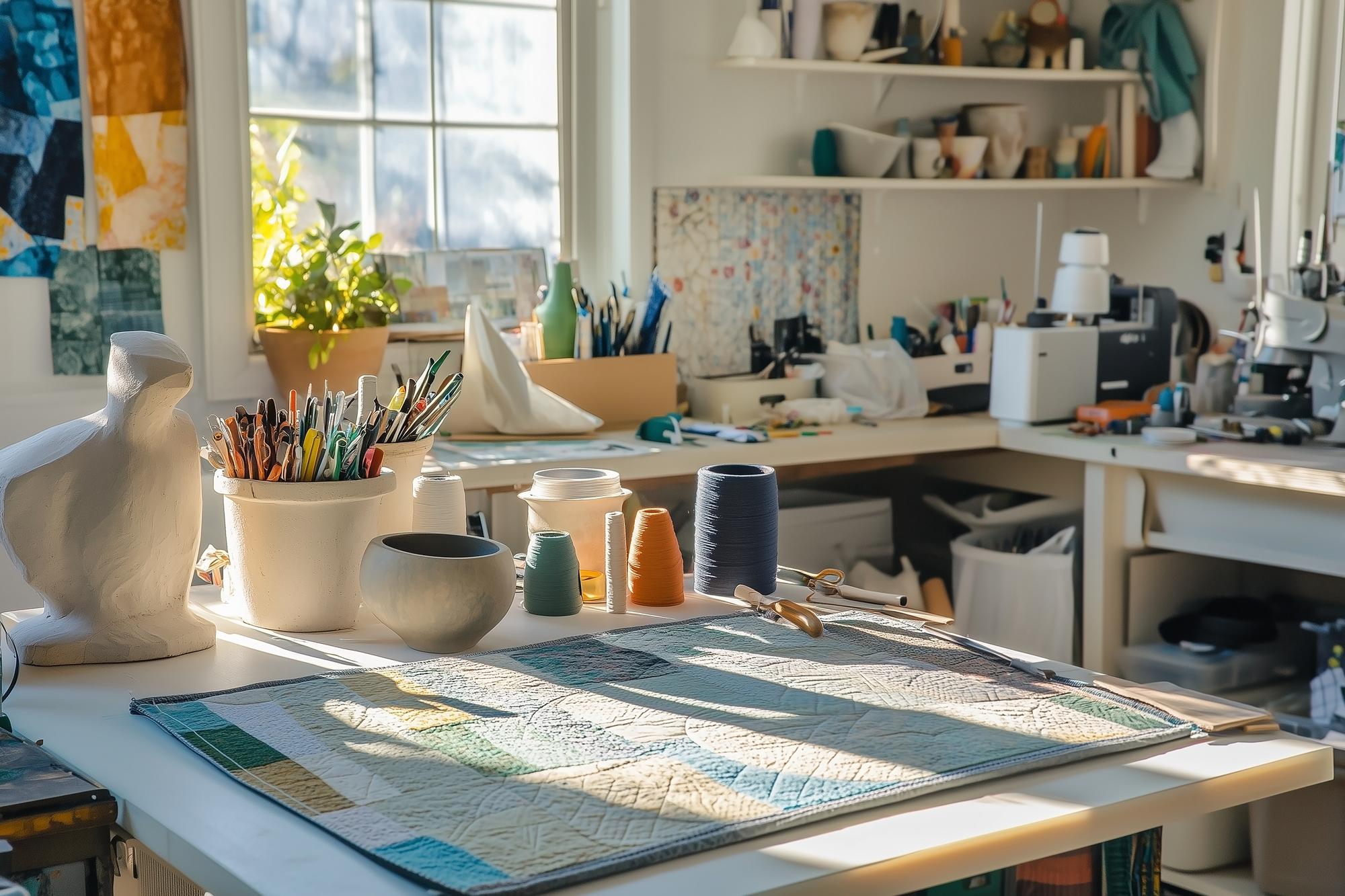 Interno laboratorio ricamo con luce naturale